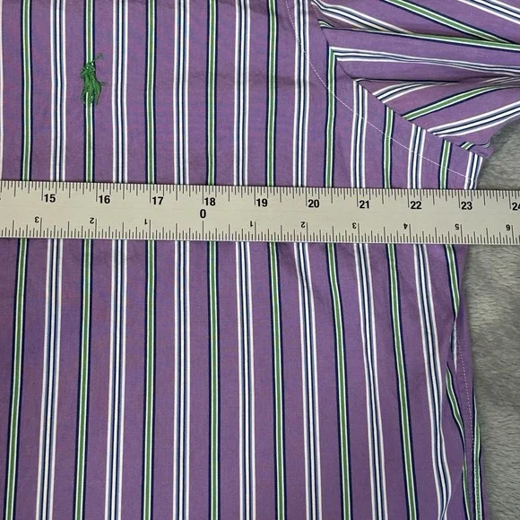 Polo Ralph Lauren Shirt Mens Size Large Purple Green Striped Green Logo Preppy - Picture 6 of 8